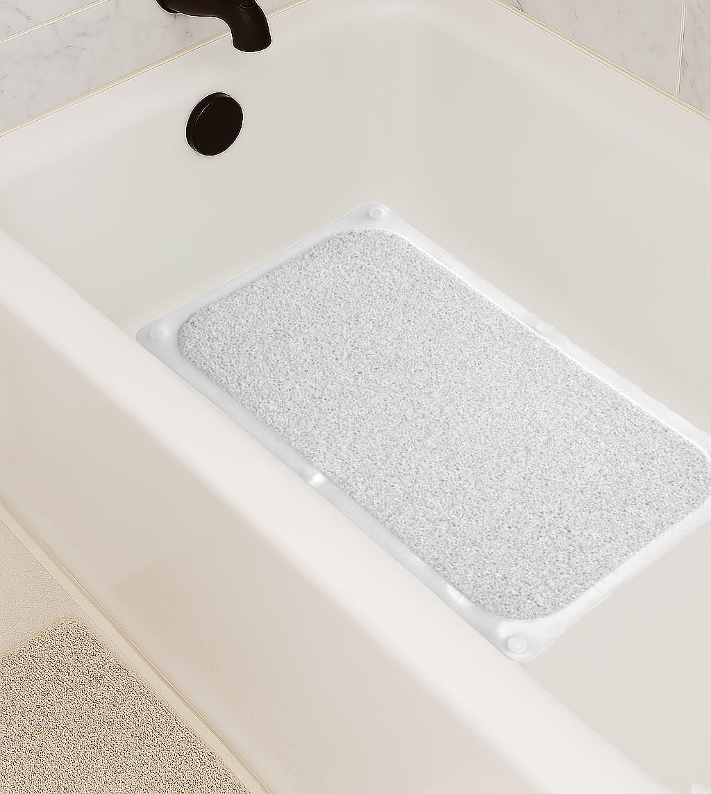 White Loofah Shower Tub Mat With Non-Slip Suction Cups - 29" x 17"
