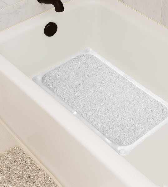 White Loofah Shower Tub Mat With Non-Slip Suction Cups - 29" x 17"