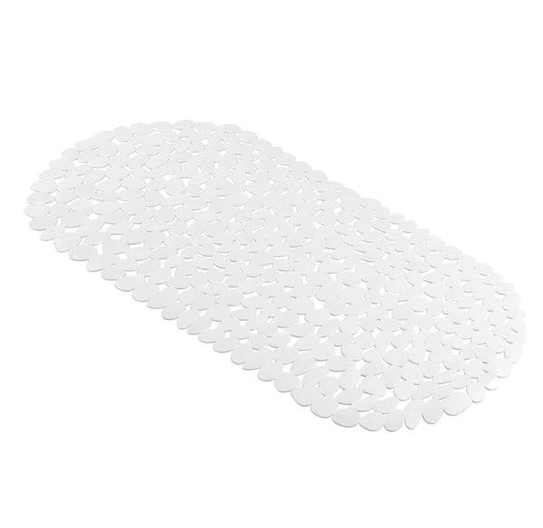 White Stone Pebbles Vinyl Non-Slip Bathtub Shower Mat With Suction Cups - 26" x14"