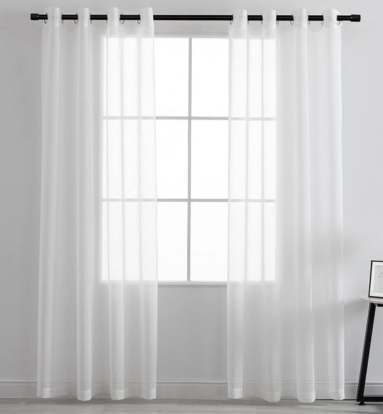 White Sheer Window Grommet Curtain Set 84" Inches Long ( 2 Panels)