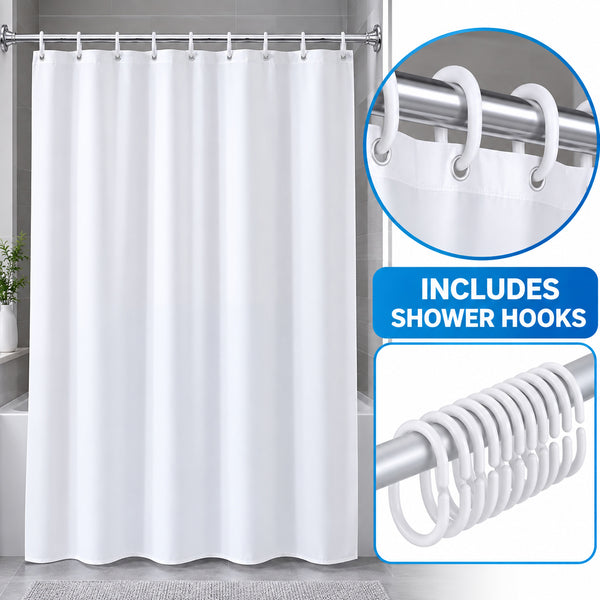 71"x71" White PVC Shower Curtain Liner with Plastic Hooks - Waterproof Bathroom Shower Liner