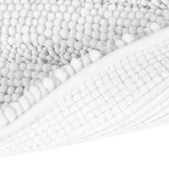 Large 2 Piece Set White Soft Cozy Plush Chenille Bath Mat Bathroom Rug