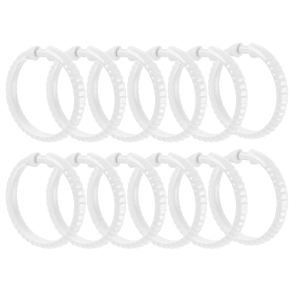White 12 Piece Premium Plastic Shower Curtain Hooks Rings Round 2.25" Inches