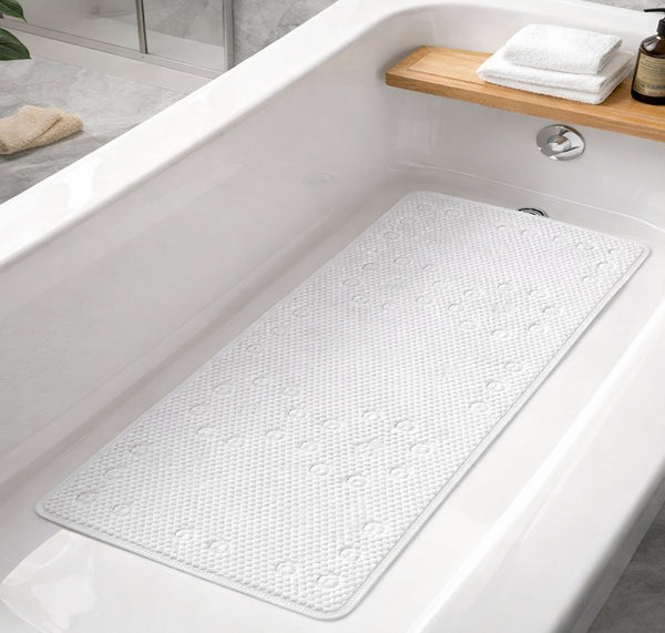 White Non‑Slip Soft Foam Quick-Dry Soft Bath Tub Mat with Strong Suction Cups - 36" x 17"