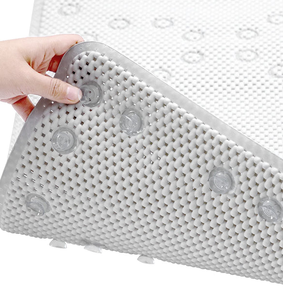White Non‑Slip Soft Foam Quick-Dry Soft Bath Tub Mat with Strong Suction Cups - 36" x 17"
