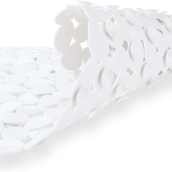 White Stone Pebbles Vinyl Non-Slip Bathtub Shower Mat With Suction Cups - 26" x14"
