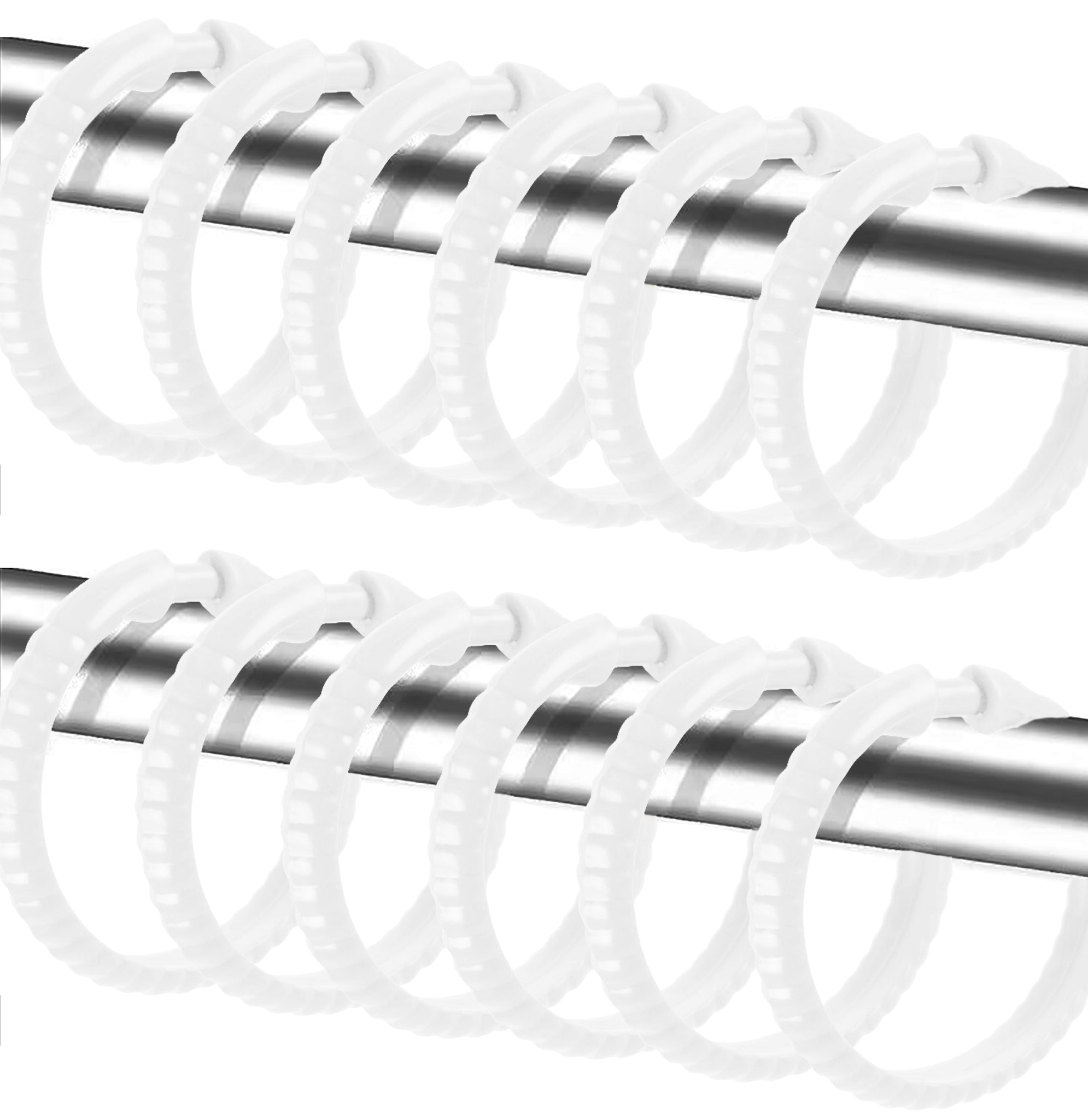 White 12 Piece Premium Plastic Shower Curtain Hooks Rings Round 2.25" Inches