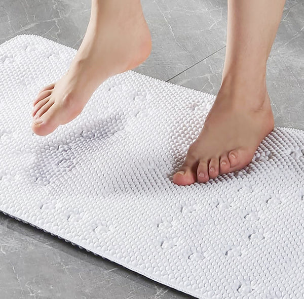 White Non‑Slip Soft Foam Quick-Dry Soft Bath Tub Mat with Strong Suction Cups - 36" x 17"