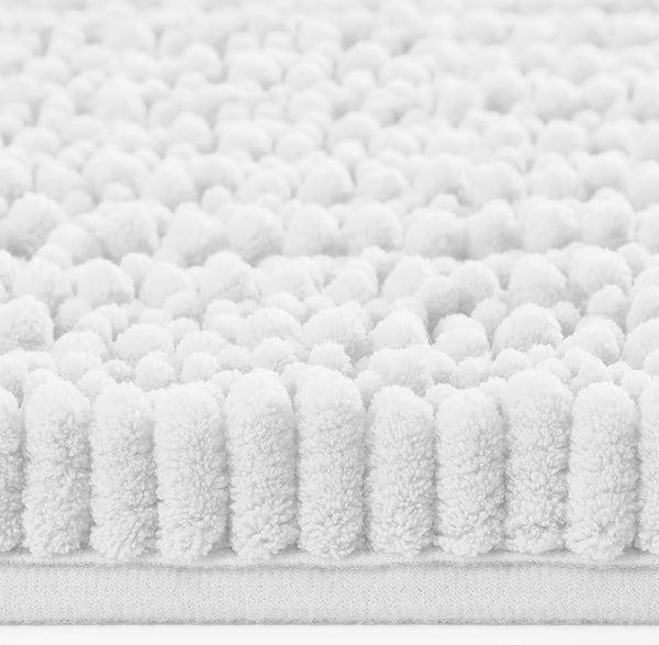 White Soft Cozy Plush Chenille Contour Bath Mat Bathroom Rug