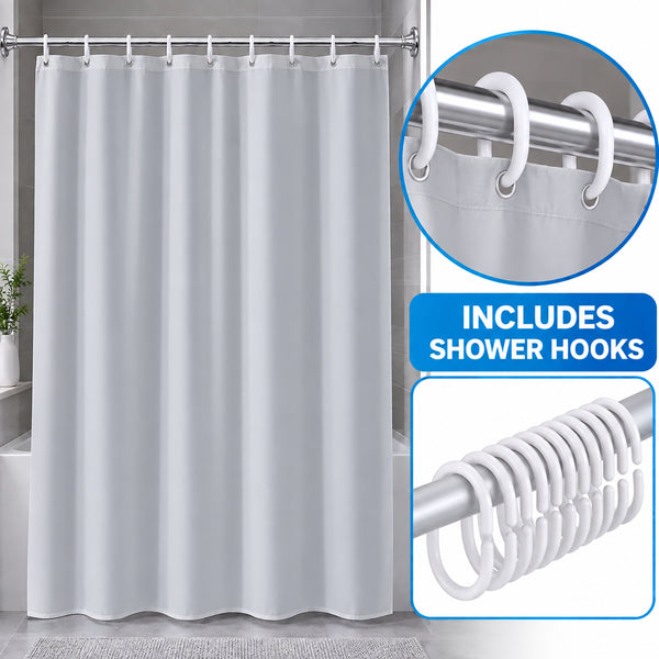 71"x71" Light Grey PVC Shower Curtain Liner with Plastic Hooks - Waterproof Bathroom Shower Liner