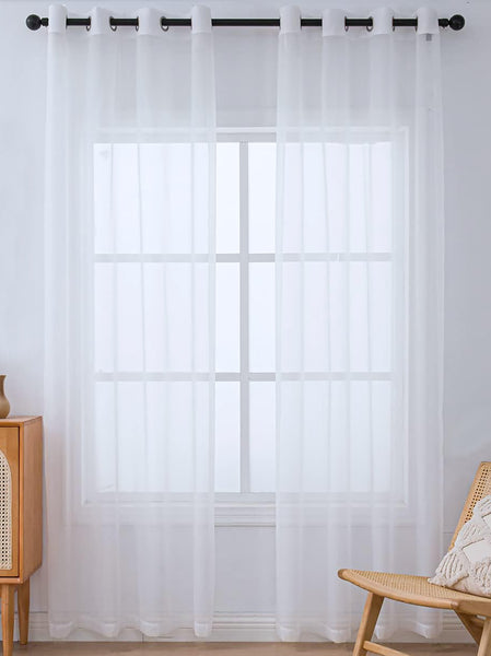 White Sheer Window Grommet Curtain Set 84" Inches Long ( 2 Panels)
