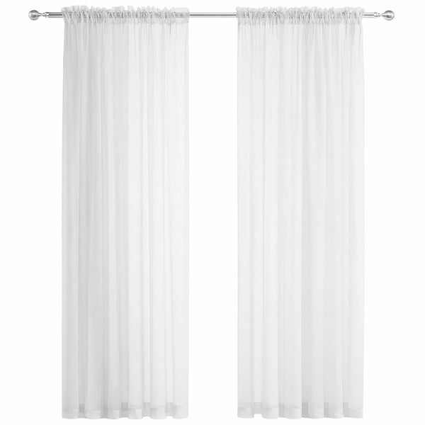 White Sheer Window Rod Pocket Curtain Set 90" Inches Long (2 Panels)