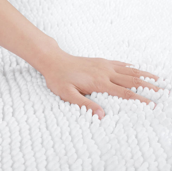 2 Piece Set White Soft Cozy Plush Chenille Bath Mat Bathroom Rug & Toilet Seat Cover