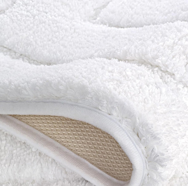 White 2 Piece Bordered Box Plush Soft Cozy 100% Polyester Bath Mat Set