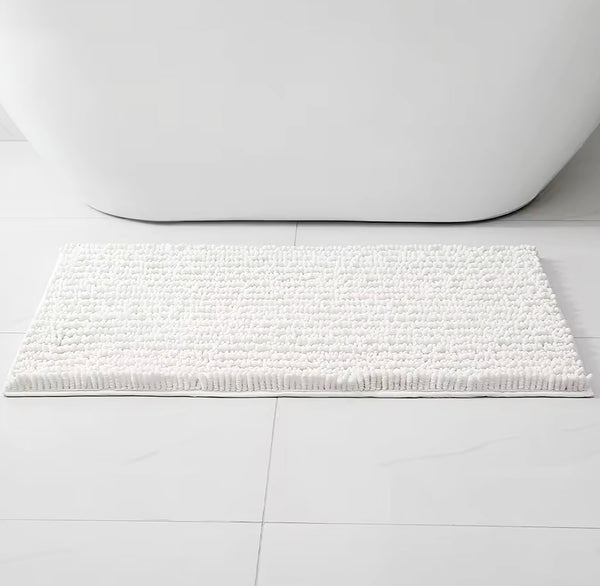 2 Piece Set White Soft Cozy Plush Chenille Bath Mat Bathroom Rug