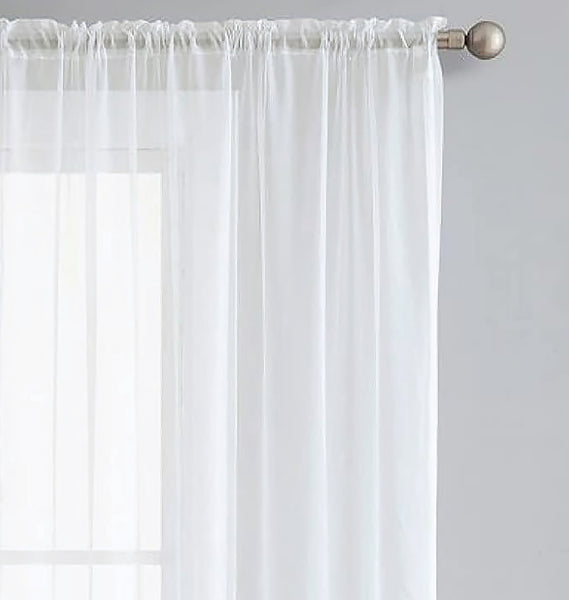 White Sheer Window Rod Pocket Curtain Set (2 Panels)