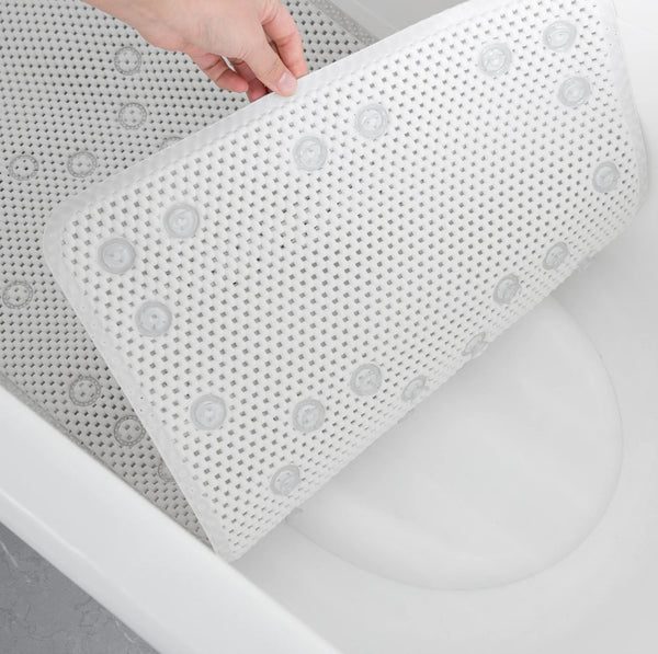 White Non-Slip Foam Bathtub Shower Mat With Suction Cups
