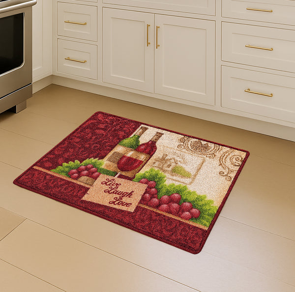 Burgundy Red Washable Kitchen Mat With Non-Slip Backing - 17"x24"