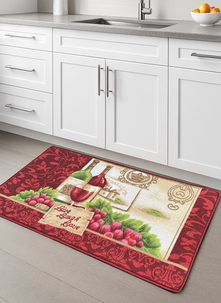 Burgundy Red Washable Kitchen Mat With Non-Slip Backing - 19"x39"