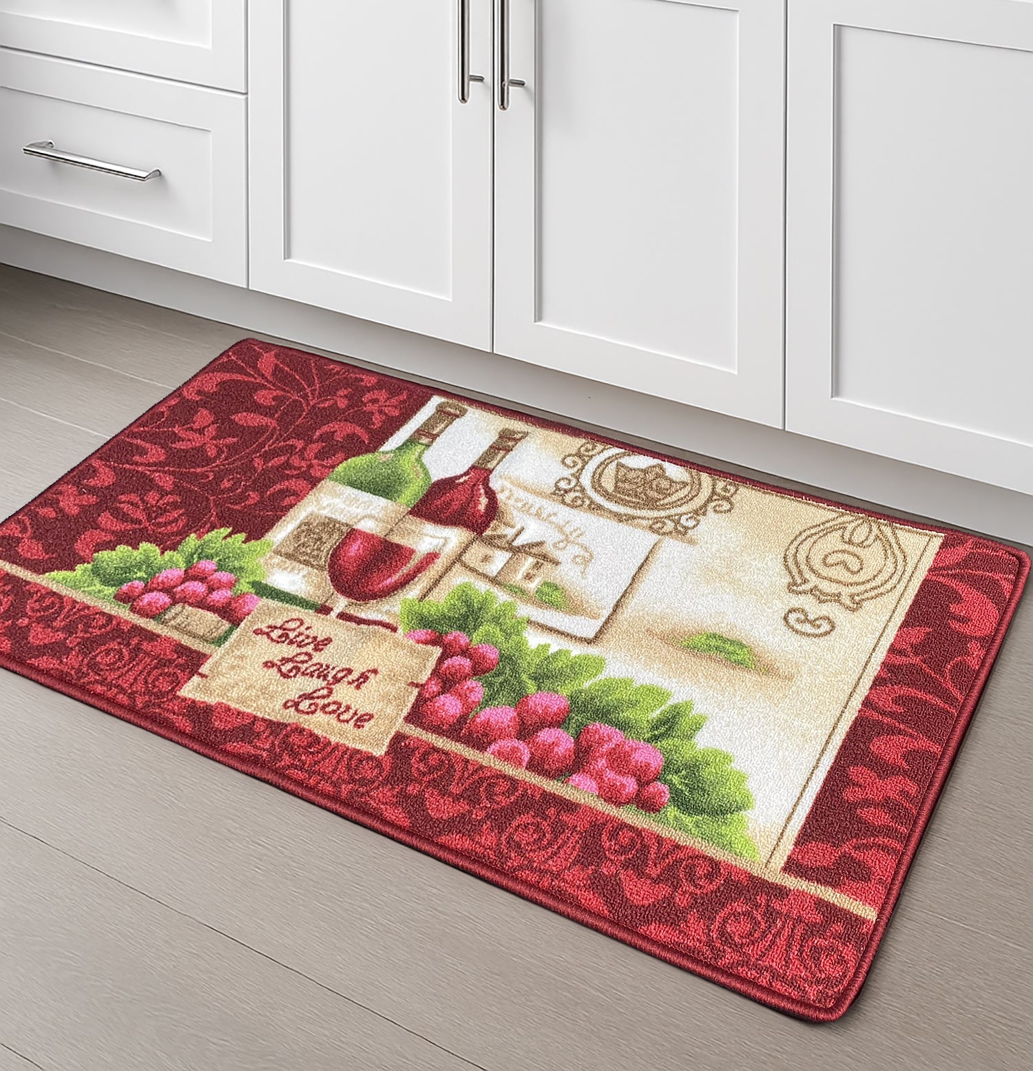 Burgundy Red Washable Kitchen Mat With Non-Slip Backing - 19"x39"