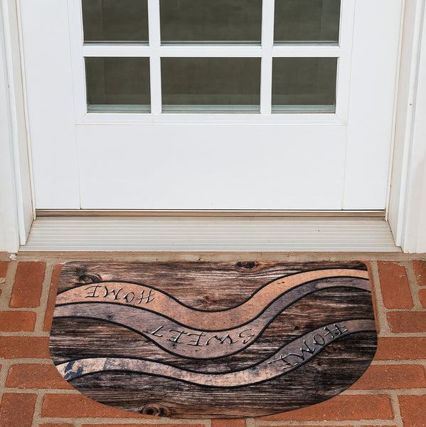 30"x19" - Brown Half-Circle Non-Slip Rubber Washable Low-Pile Indoor Outdoor Entrance Door Mat