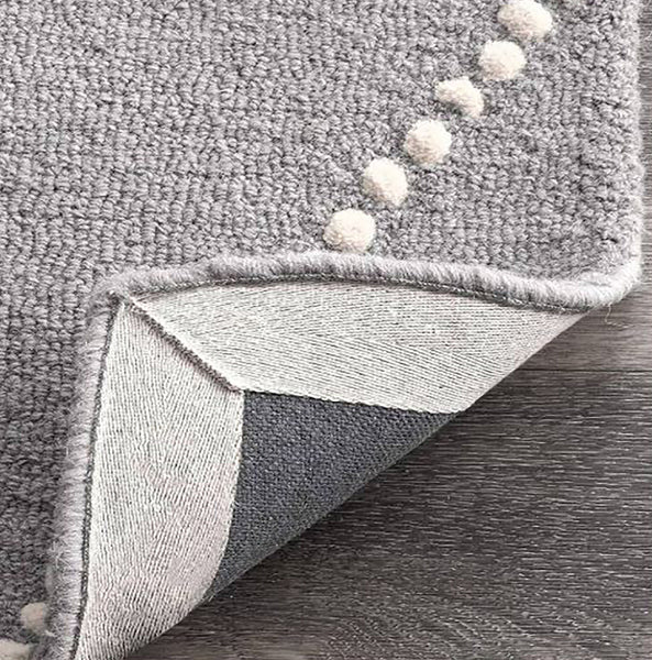 7'6" x 9'6" Wool Area Rug – Gray and Ivory Geometric Grid Pattern, Textured Contemporary Indoor Rug for Living Room, Bedroom or Dining Room