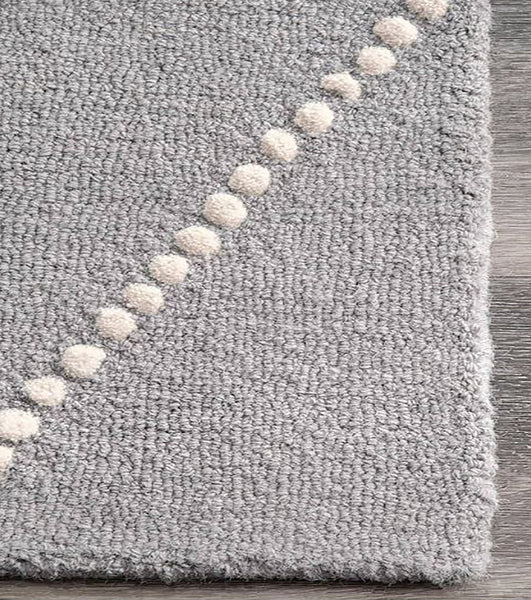 7'6" x 9'6" Wool Area Rug – Gray and Ivory Geometric Grid Pattern, Textured Contemporary Indoor Rug for Living Room, Bedroom or Dining Room