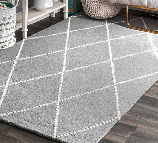 7'6" x 9'6" Feet Light Grey Ivory Hand-tufted Wool Natural Trellis Geometric Tribal Rug