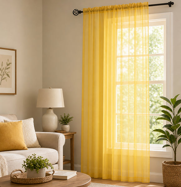 1 Piece Yellow Sheer Rod Pocket Window Curtain Panel - 84" Inches Long