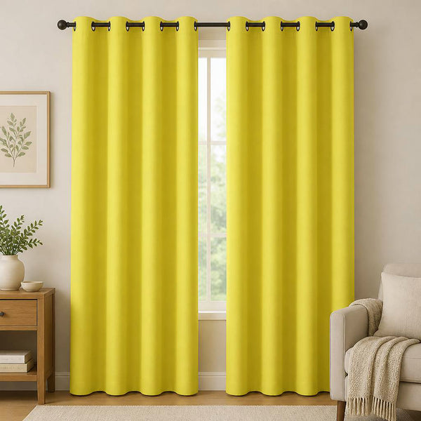 2 Piece Solid Bright Yellow Blackout Grommet Curtain Panel Set - 84" Long