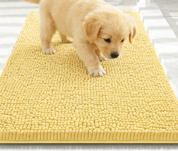 30"x20" - Yellow Dog Door Mat Non-Slip Super Absorbent Quick Dry Chenille Microfiber Washable Pet Rug for Muddy Paws