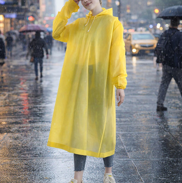 2 Piece Set Yellow PEVA Raincoat Poncho Foldable Reusable - 52" x 80"