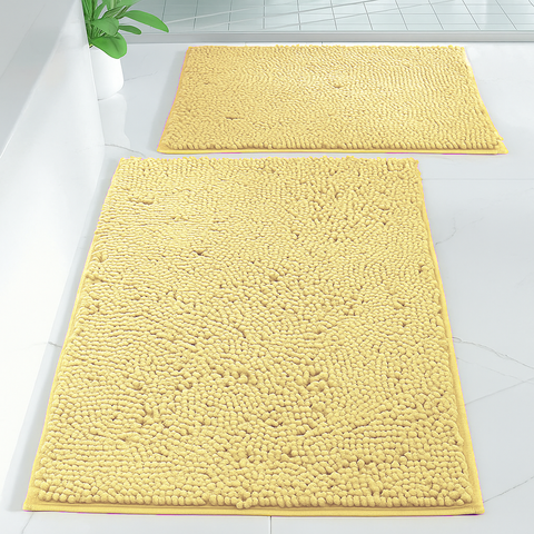 Large 2 Piece Set Yellow Soft Cozy Plush Chenille Bath Mat Bathroom Rug