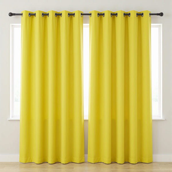2 Piece Solid Bright Yellow Blackout Grommet Curtain Panel Set - 84" Long