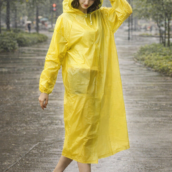 2 Piece Set Yellow PEVA Raincoat Poncho Foldable Reusable - 52" x 80"