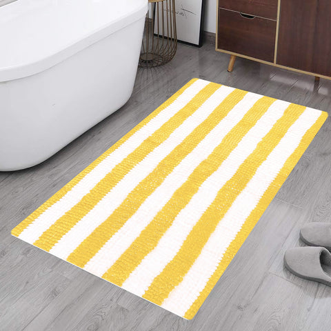 36"x24" - Yellow White Stripe Soft Cozy Plush Chenille Bath Mat Bathroom Rug