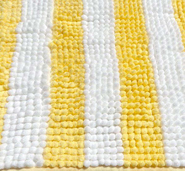 2 Piece Set Yellow White Stripe Soft Cozy Plush Chenille Bath Mat Bathroom Rug