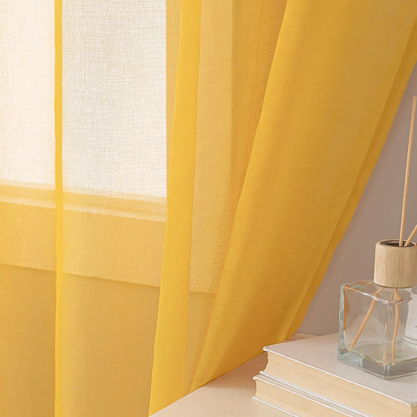 1 Piece Yellow Sheer Rod Pocket Window Curtain Panel - 90" Inches Long