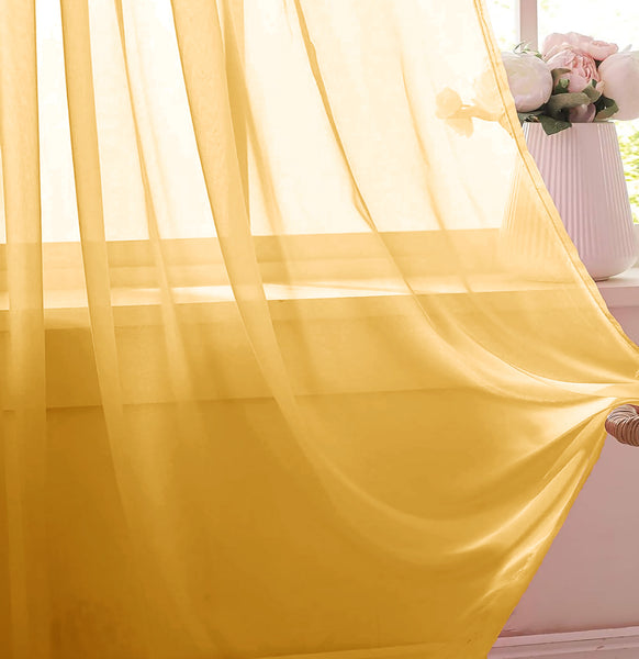 1 Piece Yellow Sheer Rod Pocket Window Curtain Panel - 84" Inches Long