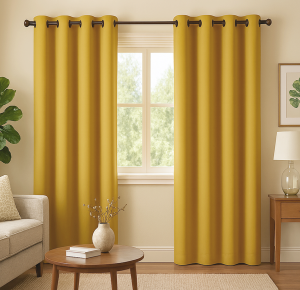 2 Piece Solid Golden Yellow Blackout Grommet Curtain Panel Set - 84" Long