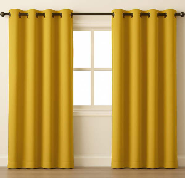 2 Piece Solid Golden Yellow Blackout Grommet Curtain Panel Set - 84" Long