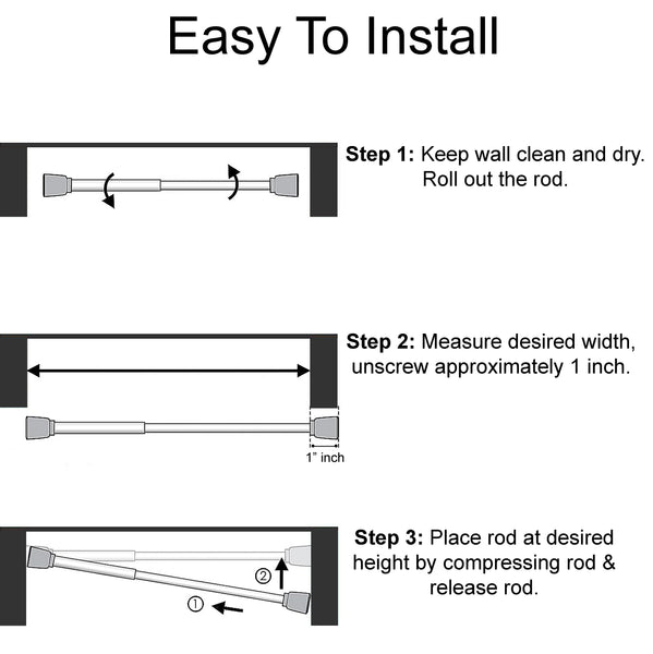 White Adjustable Spring Tension Curtain Rod Heavy Duty Anti-slip 41-76" Inches