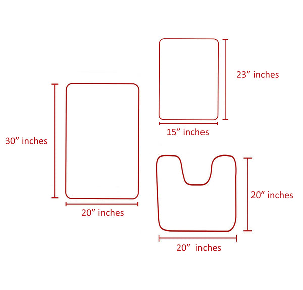 3 Piece Set Light Mauve Soft Cozy Plush Chenille Bath Mat Highly Absorbent Bathroom Rug