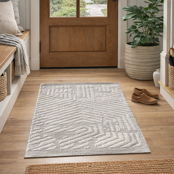 2x3 Ivory Light Cream Geometric Abstract Soft Pile Boho Minimal Door Mat Area Rug