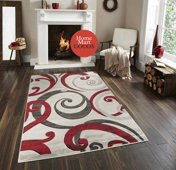 Red Swirls Hand-Carved Soft Living Room Area Rug