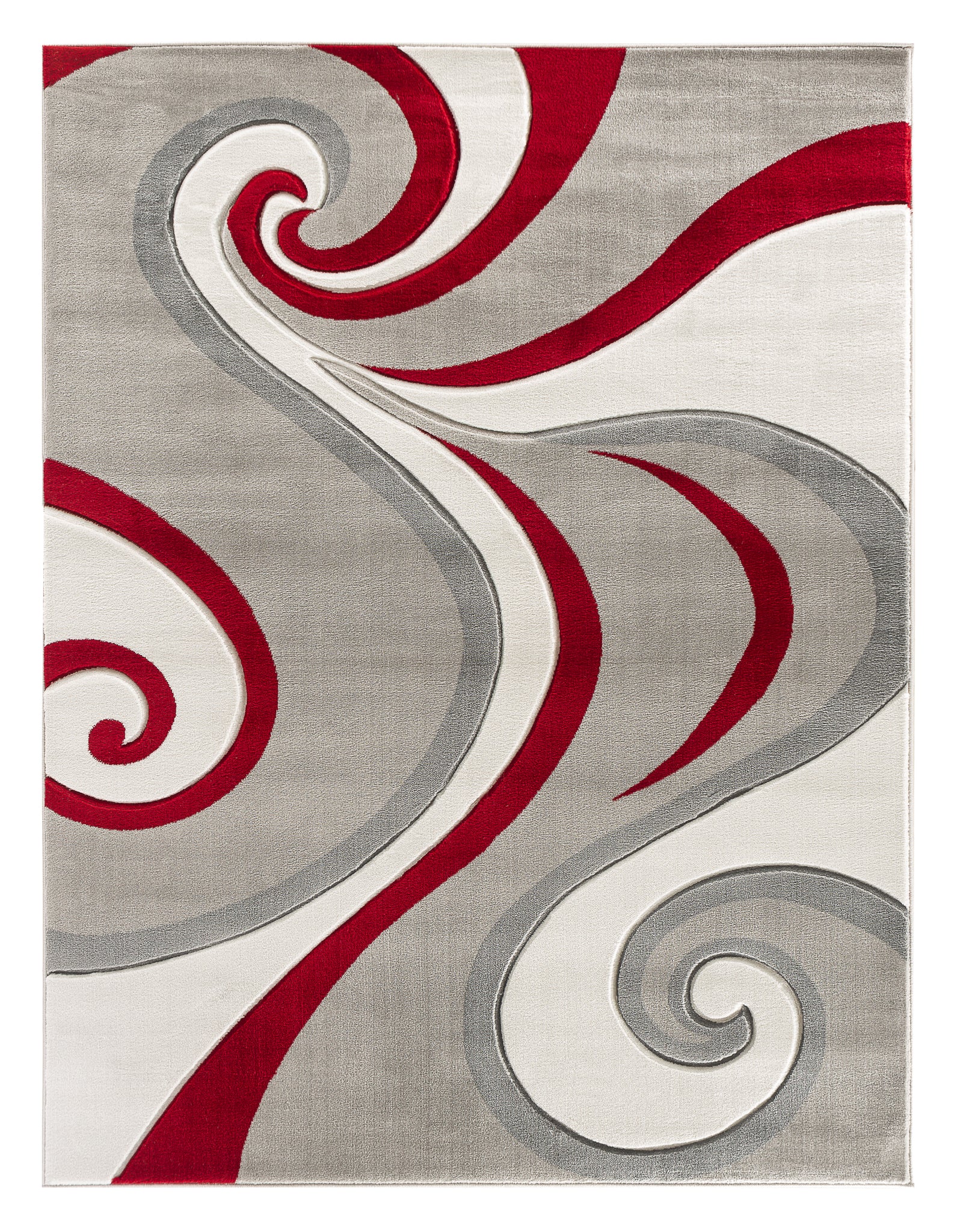 Red Swirls Hand-Carved Soft Living Room Area Rug