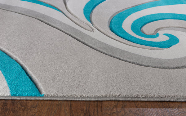 Turquoise Swirls Hand-Carved Soft Living Room Area Rug