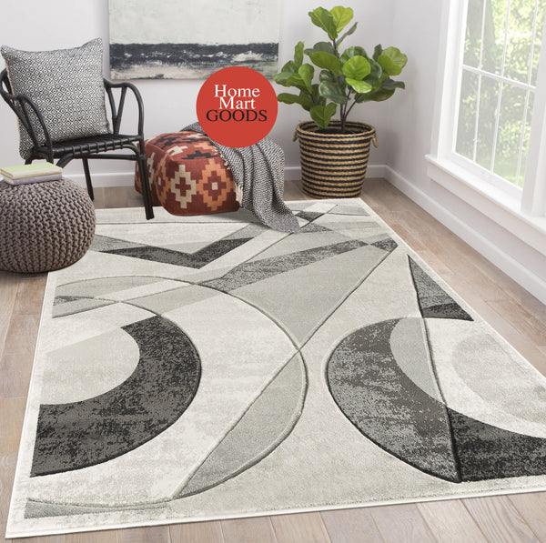 Grey Silver Geometric Hand-Carved Soft Living Room Area Rug