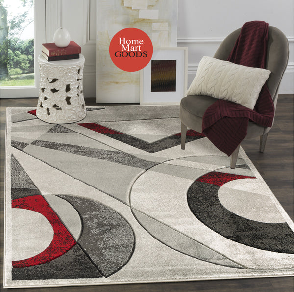 Silver Red Geometric Hand-Carved Soft Living Room Area Rug