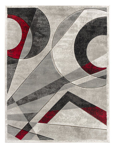 Silver Red Geometric Hand-Carved Soft Living Room Area Rug